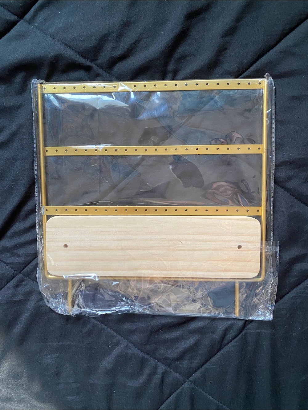 Gold and Natural Wood Jewelry Display Stand